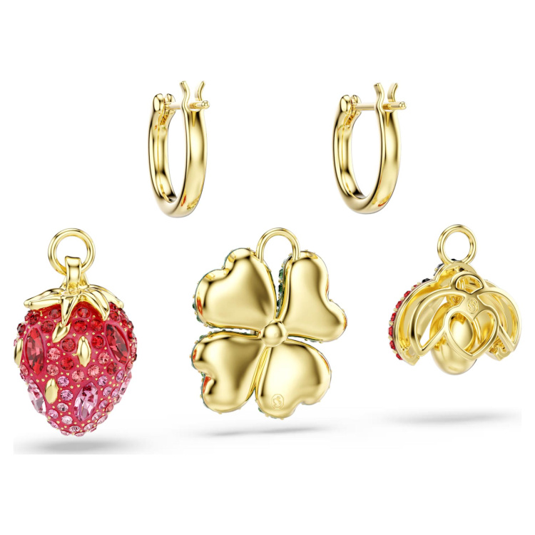 Idyllia drop earrings Set (3), Ladybug, Clover, Strawberry, Multicolored, Gold-tone plated